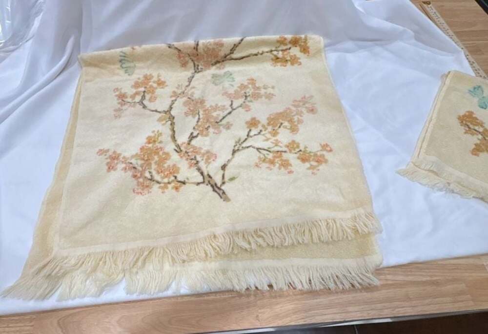 Vintage Lady Pepperell Floral Blossom and Butterfly Bath and Hand Towel Set